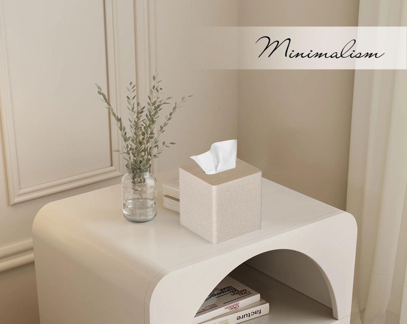 GOLRANLYE Tissue Box Cover Square PU Leather Facial Tissue Box Holder for Dresser Bathroom Decor (Beige) - Image 4